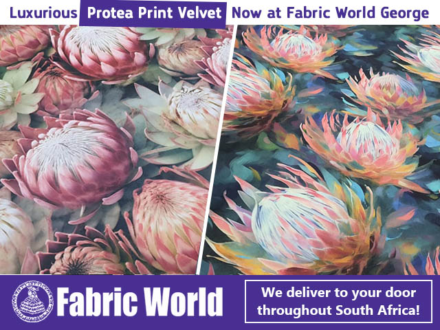 Luxurious Protea Print Velvet Now at Fabric World George